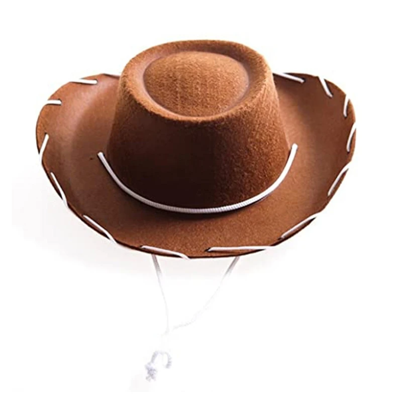 Brown Red Felt Cowboy Hat Western Cowgirl Cap Fancy Dress Costume Child Outfit for Party Role for Play Cosplay Holiday D 2