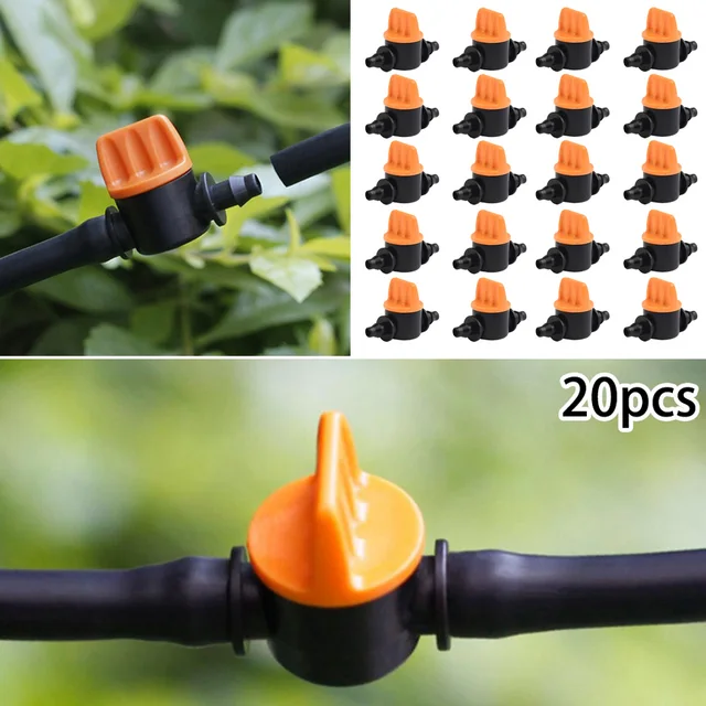 20pcs 4/7 Hose Water Valve Garden Auto Drip Irrigation System 1/4" Mini Pipe Watering Barbed Switch Control Fittings Garden Tool 6