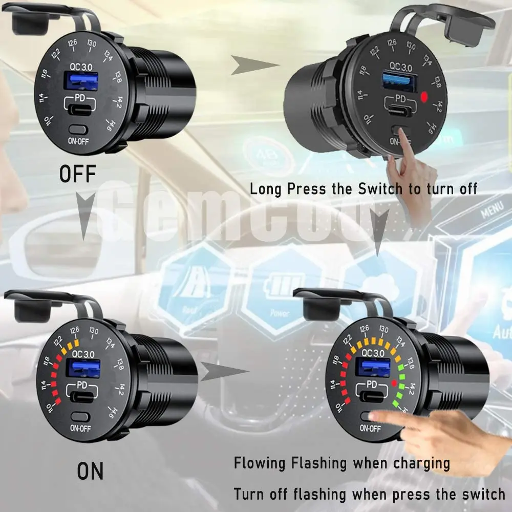 DaierTek  USB  , PD CŸ, QC3.0, 12V, 24V, USB Ʈ, ġ , äο а  ܼƮ
