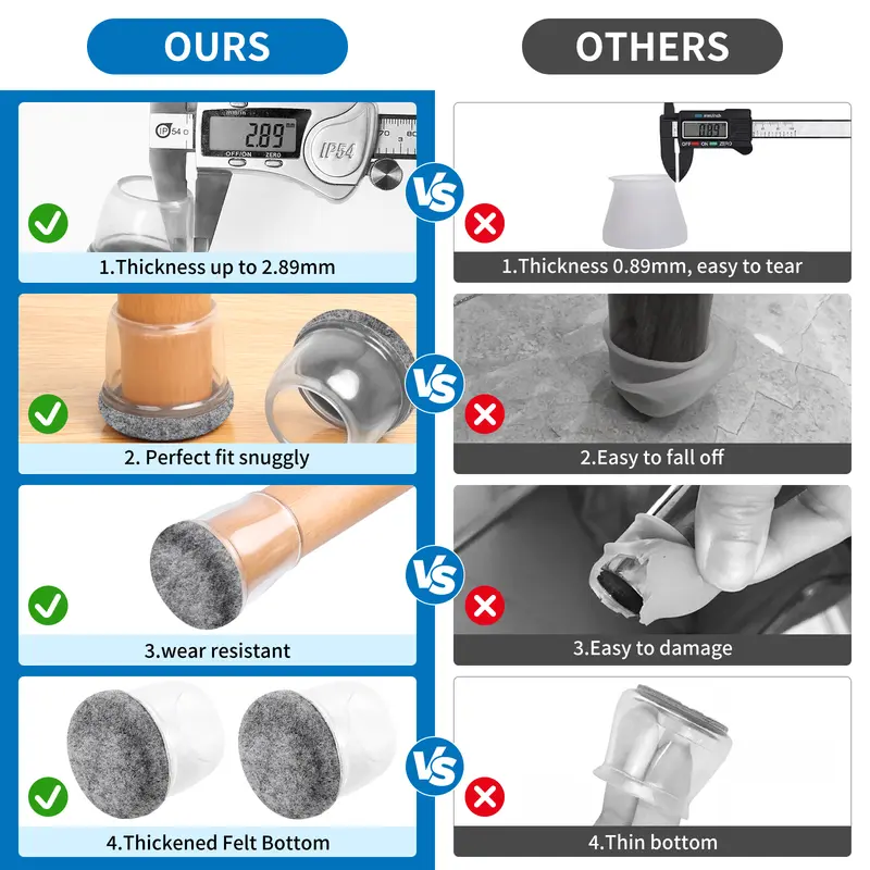 16PCS Silicone Chair Leg Caps Non-Slip Prevent Scratches Silent  Hardwood Floor Protector Waterproof Felt Furniture Feet Pad - Image 3