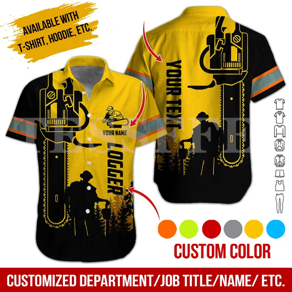 NewFashion Customize Worker Wood Logger Chainsaw Retro Tattoo Harajuku Streetwear 3DPrint Summer Casual Beach Hawaiian Shirts A2