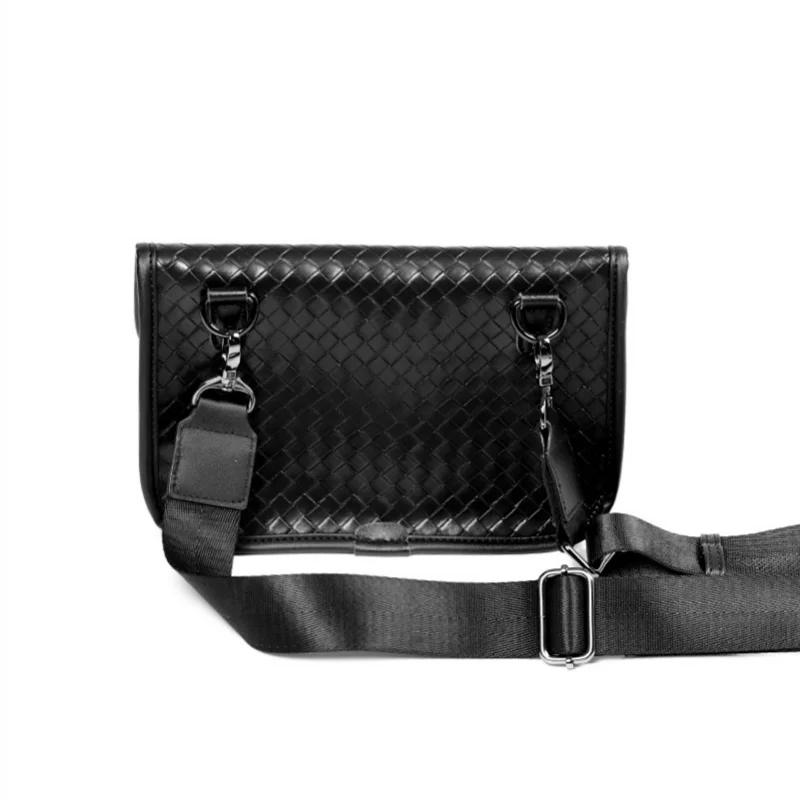 Fashion Men's Chest Pack with Printed Plaid and Trendy Stitching Leather Grid Shoulder Bag for Street Style Small Crossbody Bag
