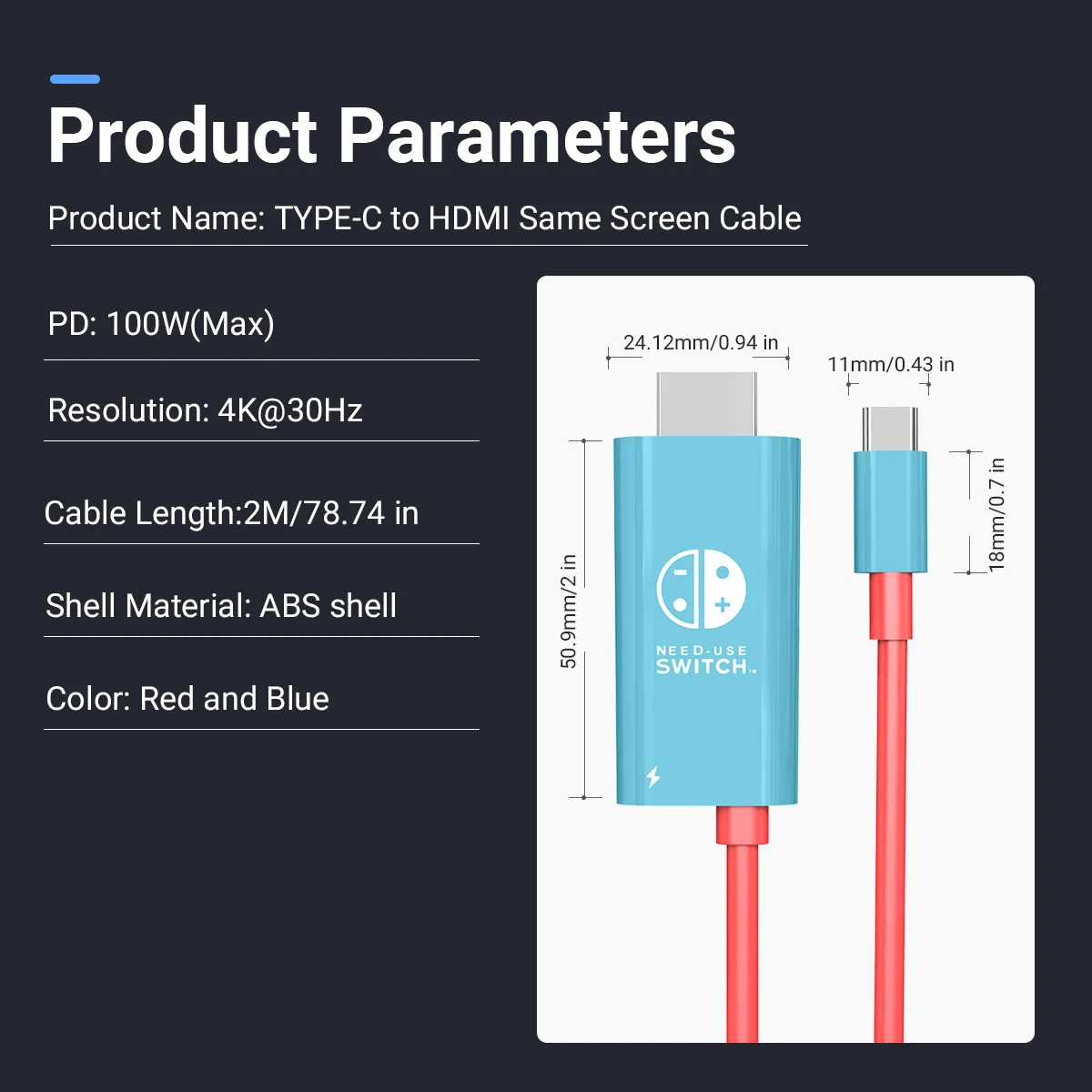 2M USB C to HDMI 4K 케이블 100W PD 충전 휴대용 컨버터 타입 C to HDTV TV 도킹 스팀 덱 노트북 휴대폰 태블릿용