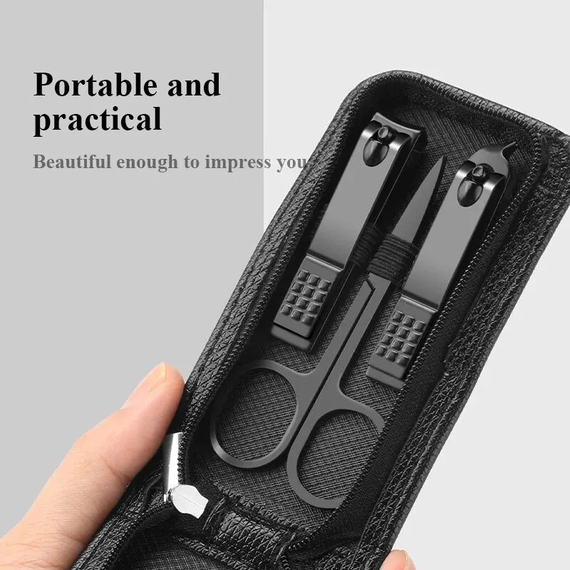 Ouriner 6Pcs Portable Manicure Sets Pedicure Kits Bright Black Nail Clipper Set Personal Care Tools Eyebrow Scissors 5