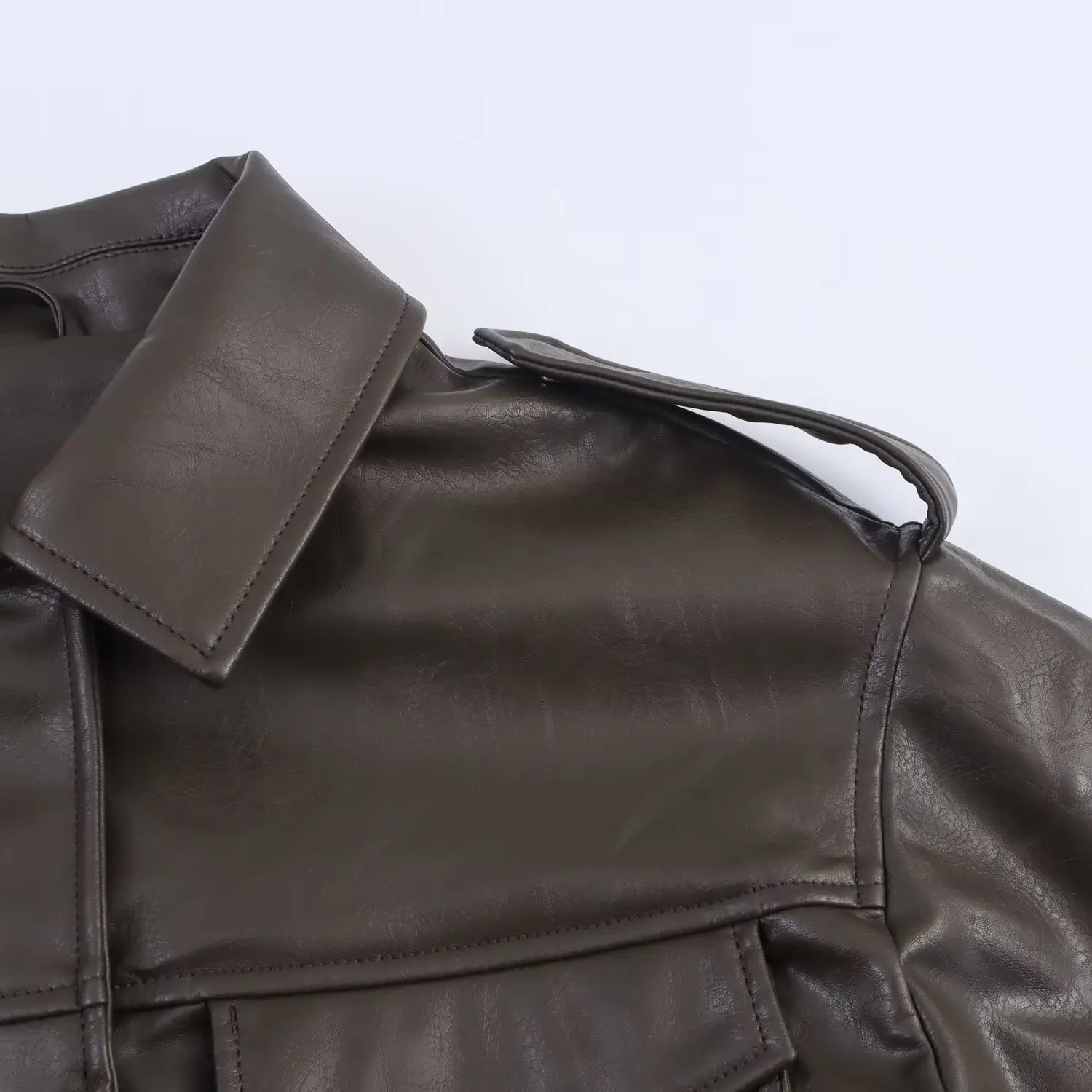 Women Loose casual Leather Jackets Female Turn-Down Collar Pocket With Belt Coat Lady Autumn Winter Elegant Outwear Streetwear