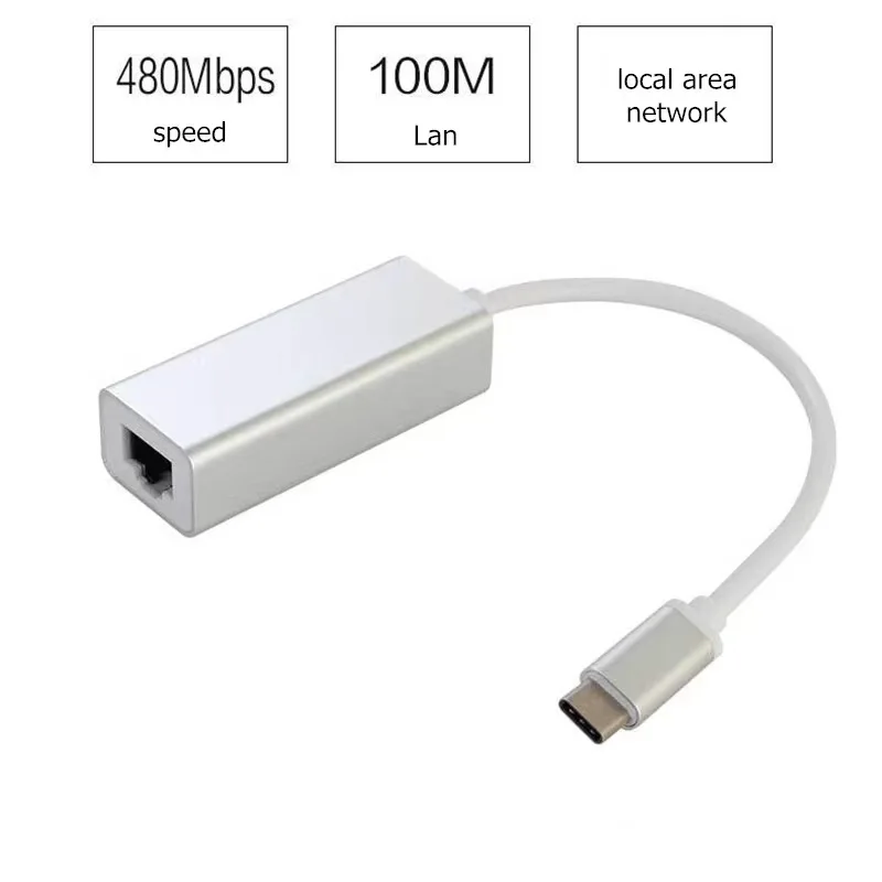 Type C to RJ45 Lan Adapter USB C to Ethernet Adapter 10/100Mbps USB Type-C Network Card USB C to Ethernet for MacBook Chromebook 6