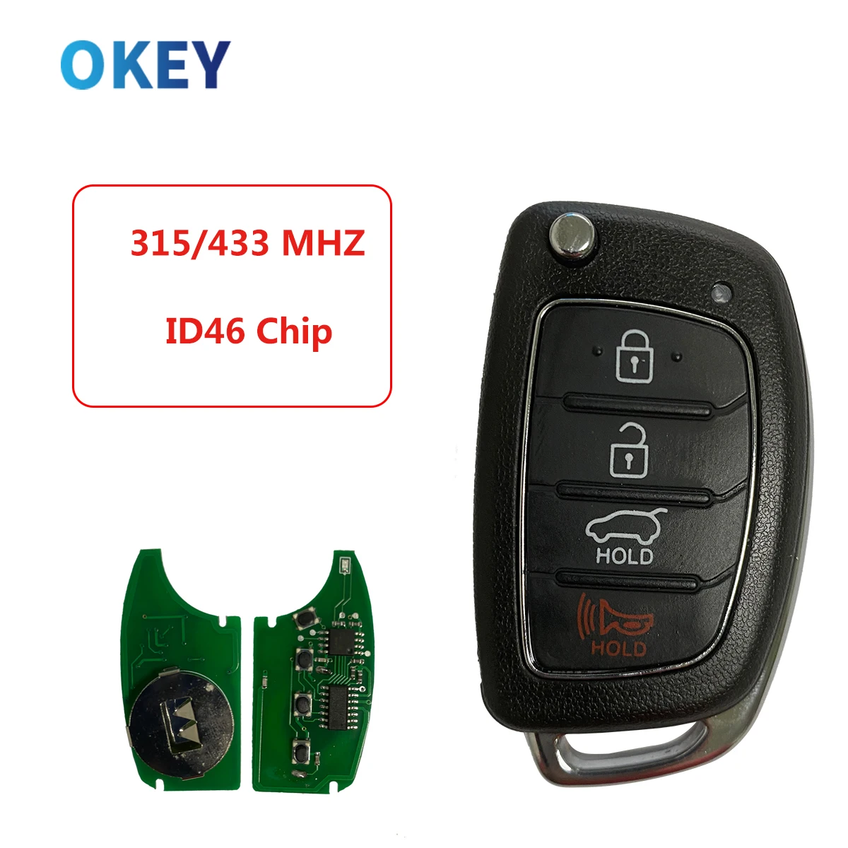 Chiave/Telecomando Per Hyundai Elantra Accent Ix35 Ix45 I30 Solaris Tucson I20 Santa Fe Suv 315/433mhz Id46 Chip Chiave - Flip Fob Hyundai - S461eaafd93db47ceb9d66d6753417f56a