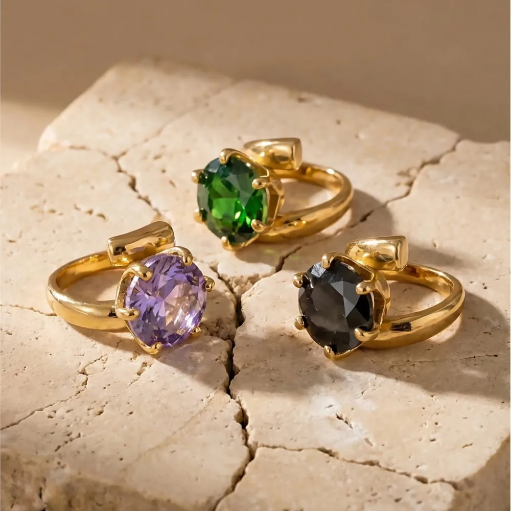 Statement-Spiraldraht-Ringe mit funkelnden großen Zirkonia-Edelsteinen, 18k vergoldeter Edelstahlring für Damen