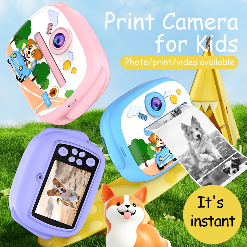 Children Digital Camera Instant Print for hermal Print Camera Instant Photo Cat Printing Camera Video Toys+32G Memory Card