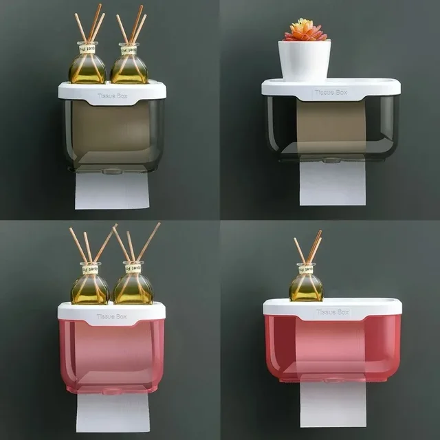 Porte-papier hygiénique mural, boîte à mouchoirs étanche avec étagère, organisateur de salle de bain, cuisine, distributeur de rangement polyvalent 3