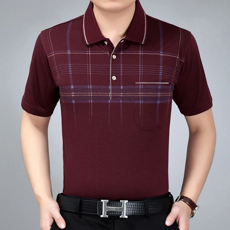 

2023 Summer New Middle-aged Men's Clothing Business Casual Lapel Spliced Pockets Loose Fashion Short Sleeve Commute Polo Shirt