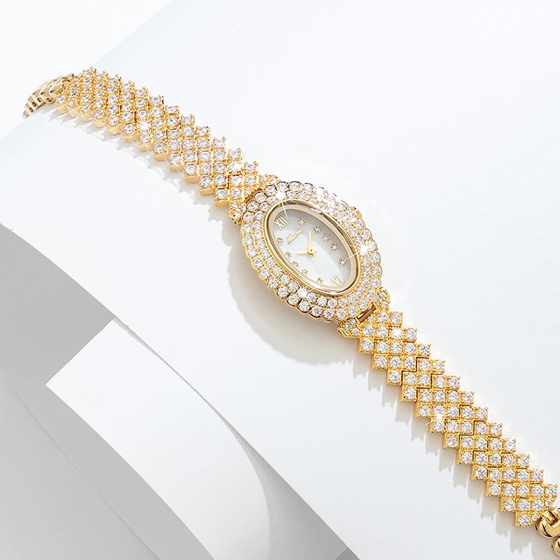 Luxury Iced Watches Womens Brand MISSFOX Fashion Full Diamond Gold WristWatch Bling Jewelry Quartz Watch For Ladies Dropshipping