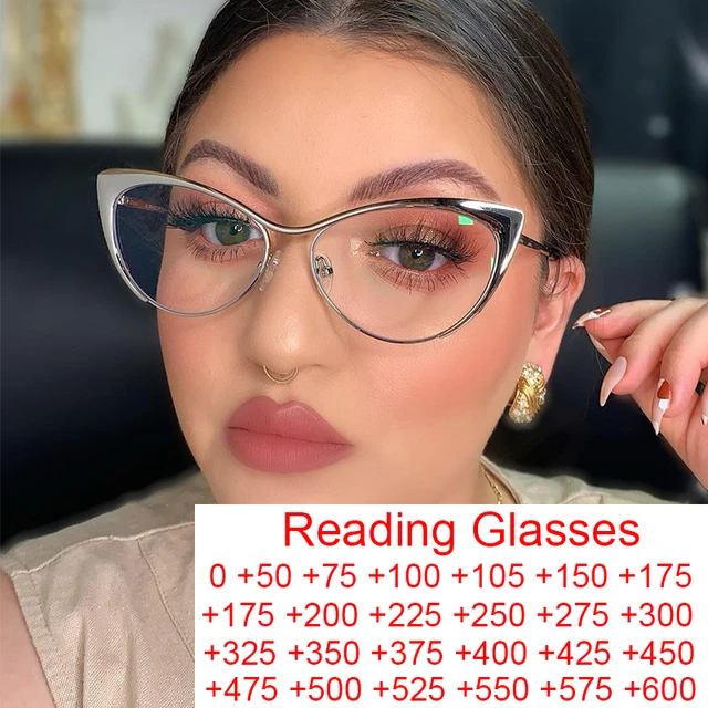 Vintage GOLD Frame Clear Reading Glasses Women Sexy Cat Eye Anti Blue Light  Glasses Luxury Designer Big Chain Optical Eyeglasses