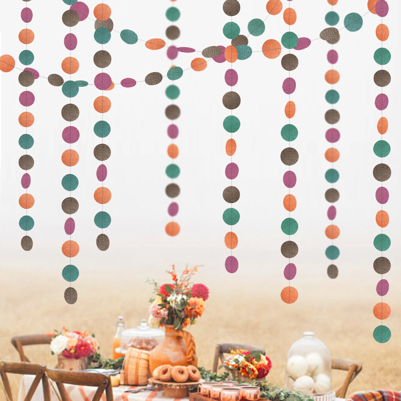13 Fuß grau blau grün silber Papier Kreis Girlanden Dekorationen für rustikale Hochzeit Geburtstag Party Dekor Wandbehang Punkte Streamer – Detail 10