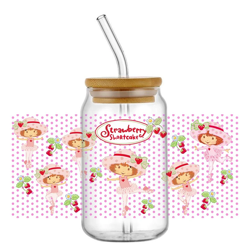 16oz UV DTF Cup Wrap 30 types of cartoon strawberry girls pattern DIY Logo Sticker