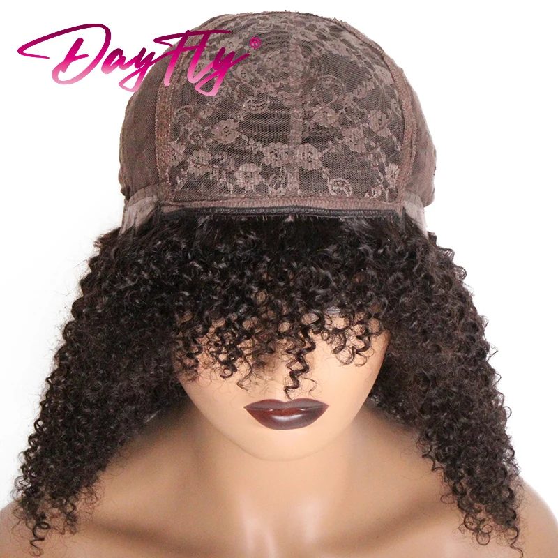 Human Hair Wigs Short Curly Bob Wig With Bangs Brazilian Hair Wigs Women Short Curly Human Hair Wigs With Fringe 180% D Full Machine