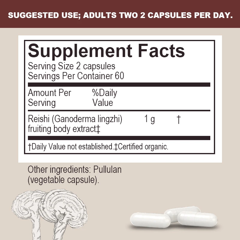 Reishi Capsules Reishi Extract Helps with Longevity Mood Sleep and Immune Support Vegan Supplement Non-GMO