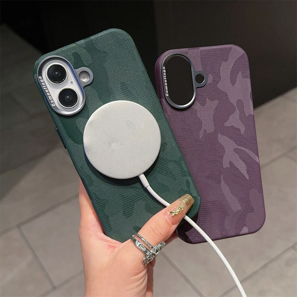 Camouflage Solid Color Bumper Phone Case with MagSafe and Wireless Charging Compatibility