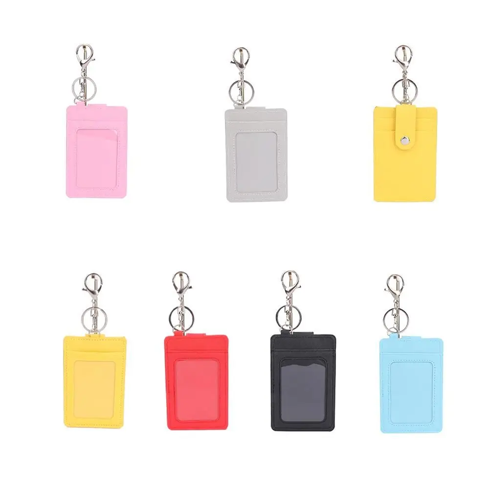 

Portable Simple Practical Card Holder with Keyring Mini Solid Color Card Cover Small Photocard Display Case
