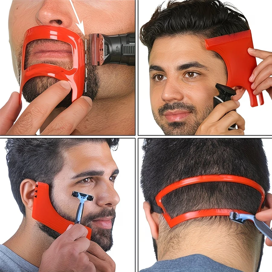 Set di strumenti per lo styling della barba con quattro guide modellanti per la rasatura, la definizione dei contorni, delle baffi e delle barbe a collare. - immagine 3