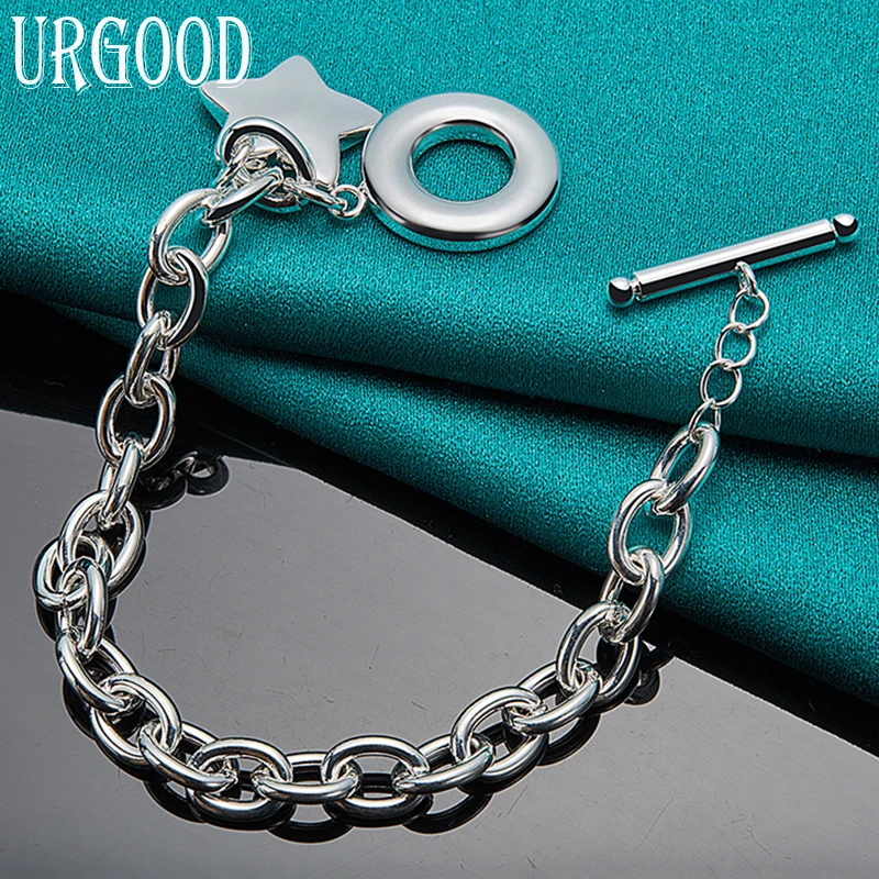 

925 Sterling Silver OT Buckle Star Pendant Chain Bracelet For Women Men Party Engagement Wedding Fashion Jewelry