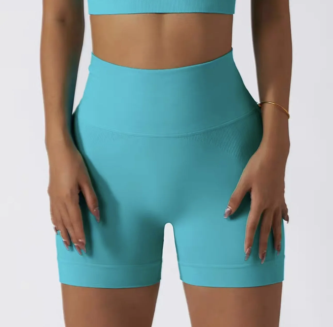 INLUMINE New Women Seamless Knit Sports Shorts High Waist Hip Lift Cycling Shorts Yoga Tight Pant Gym Fitness Leggings Women 2