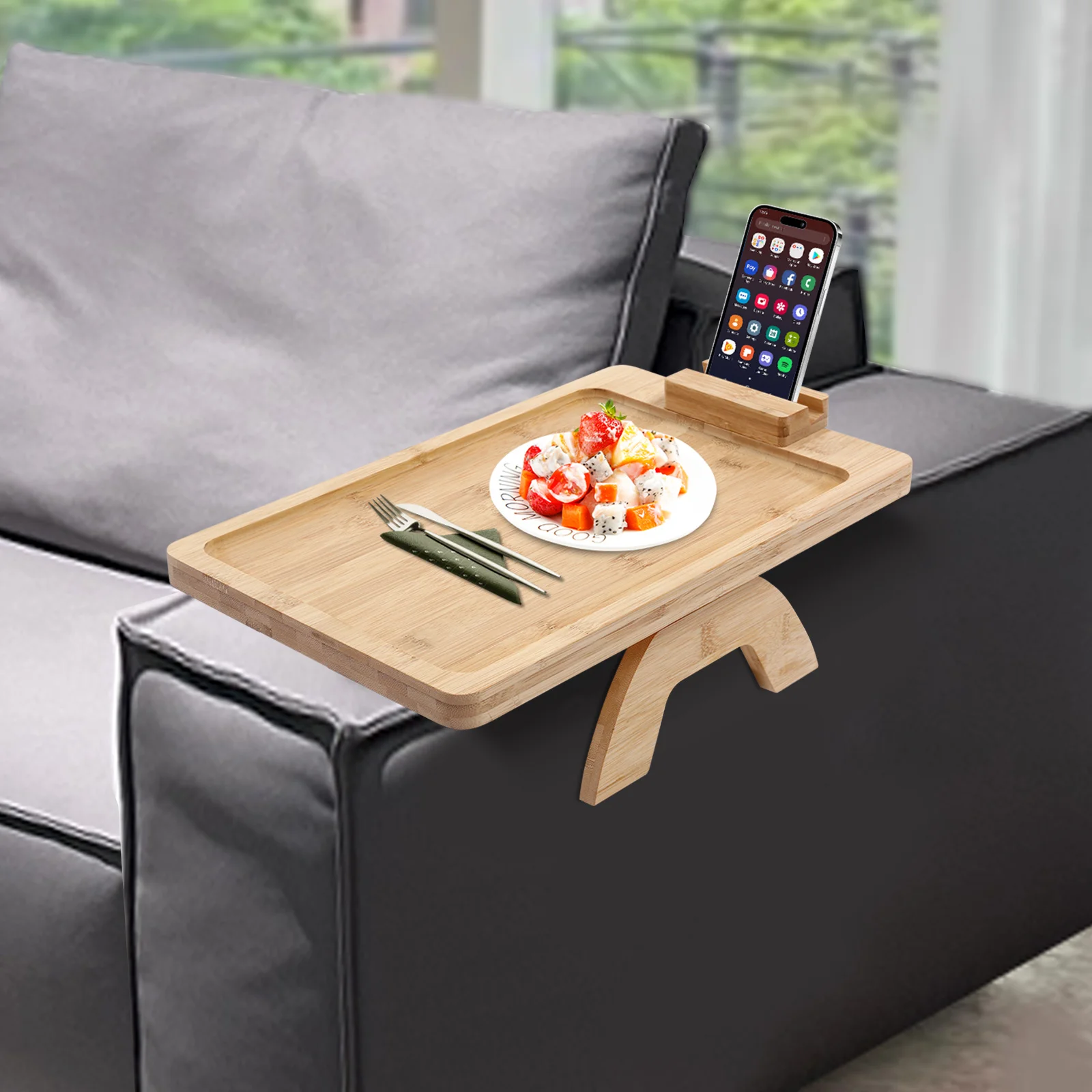 Acquista Vassoio per divano Tavolo Bracciolo per divano Vassoio con clip Vassoio per divano in bambù naturale Pratico vassoio per snack TV per snack al caffè con telecomando in Italia a partire