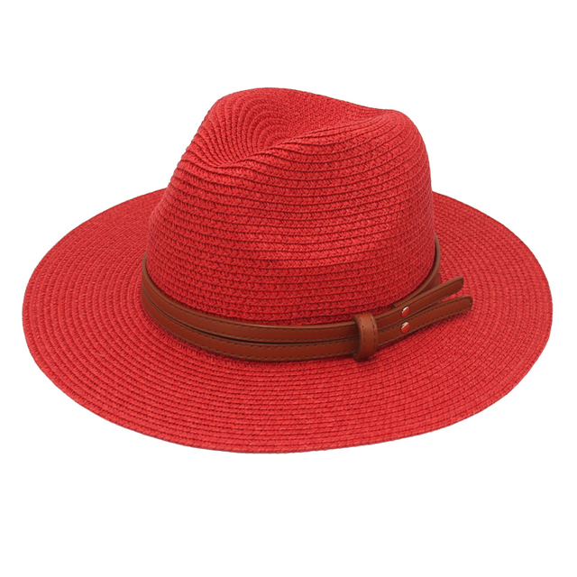 Women Hats Men Wide Brim Solid Band Belt Buckle Top Hat Casual Outdoor Handmade Beach Straw Hats UV Protection Fedora New
