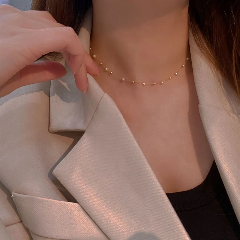 KUGG PEARL 18K Yellow Gold Necklace 4-5mm Natural Freshwater Pearl Jewelry Fashion Adjustable Chain for Women Birthday Gift