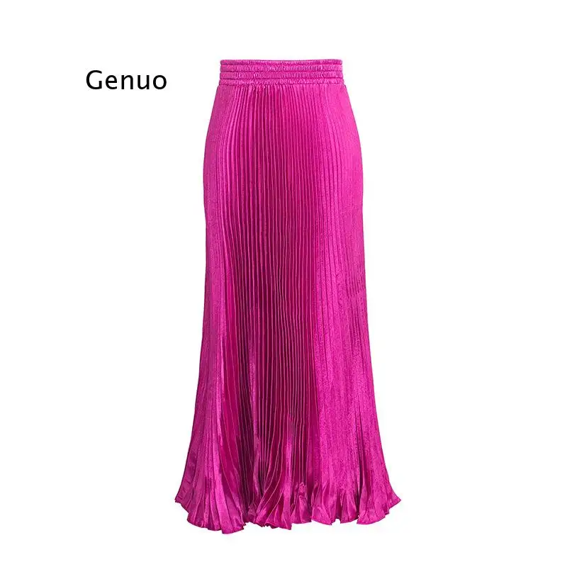 

Юбка женская плиссированная с мультяшным принтом, Тонкая шелковая Длинная атласная юбка-зонтик с завышенной талией, яркая вечерняя одежда на Рождество