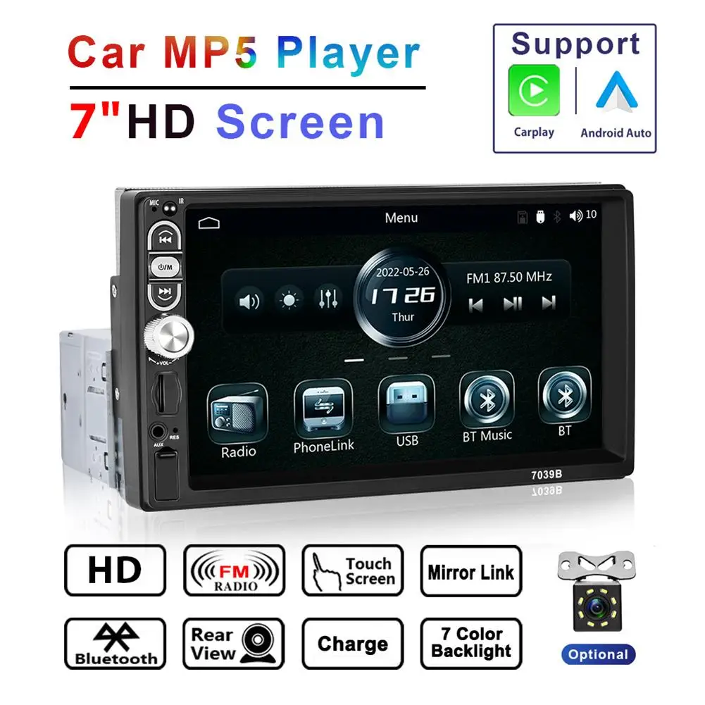 

F13 1 Din Car Radio MP5 Player 7-inch HD Screen Bluetooth Multimedia Video MP5 Players Compatible For Carplay Mirror Link