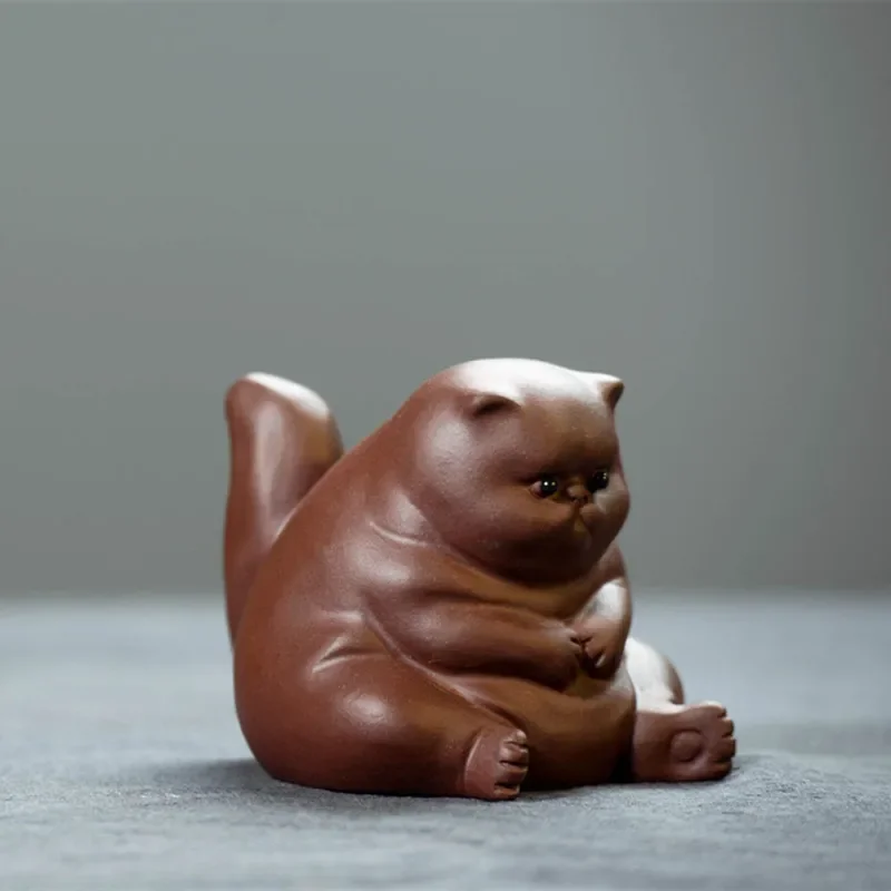 Yixing Purple Clay Tea Pet Lucky Cat Figurine Desktop Ornaments Handmade Sculpture Crafts Home Tea Set Decoration Gifts tea pet ornaments