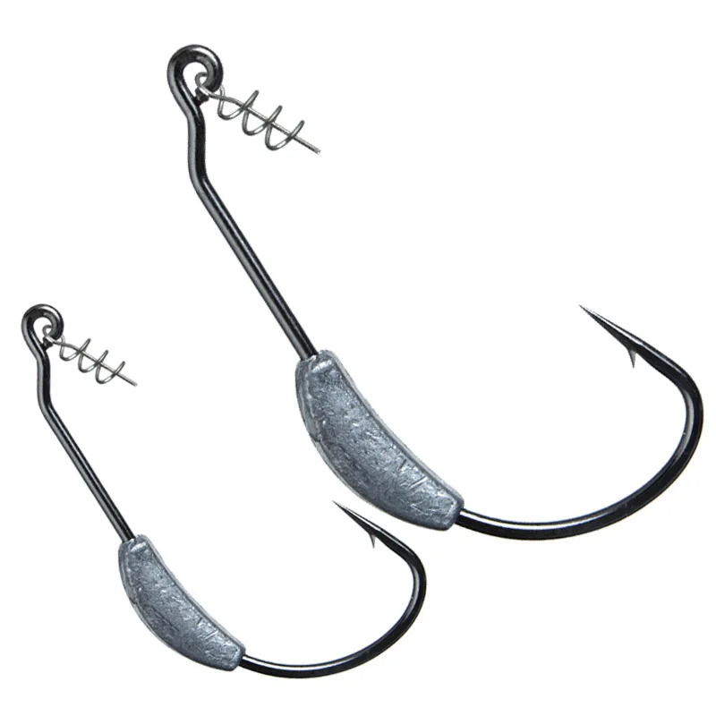 25Pcs Weighted Jig Head Worm Hooks Offset Curved Crank Barbed Wide Gap Bass  Fishing Texas Rig Hook for Saltwater Freshwater