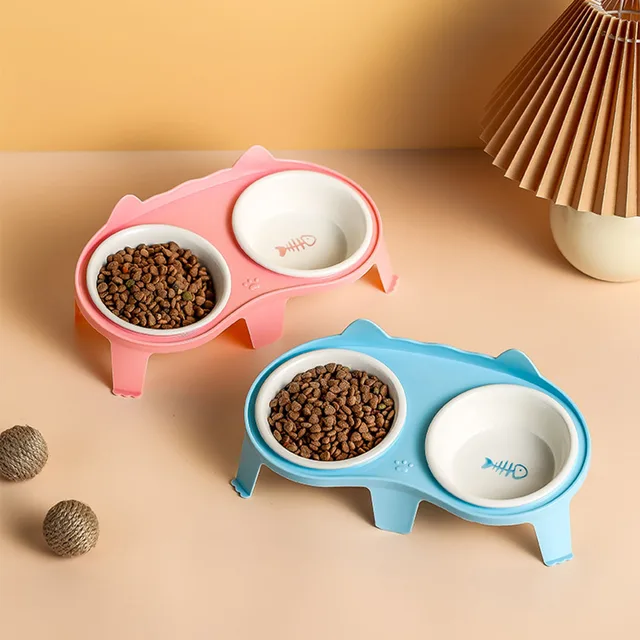 Ceramic Cat Bowl Double Bowl - Elevated Slanted Pet Food Water Bowls, High-Quality Kitten Feeding Drinking Bowls, Pet Supplies Ceramic Cat Bowl Double Bowl - Elevated Slanted Pet Food Water Bowls, High-Quality Kitten Feeding Drinking Bowls, Pet Supplies