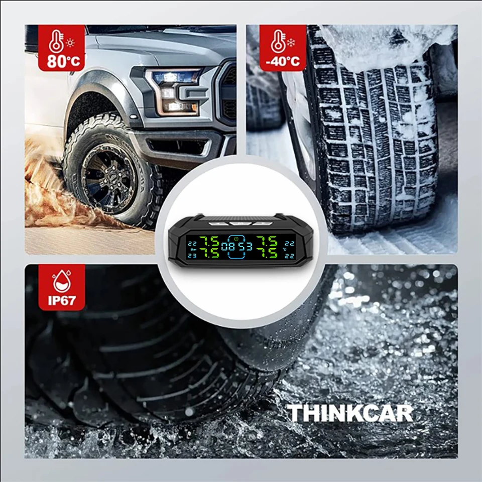 Solar TPMS Car Tire Pressure Alarm Monitor System car tire pressure monitor car tire pressure sensor Tyre Temp Digital Display Auto Security Alarm Systems with 4/6 sensors 8 BAR