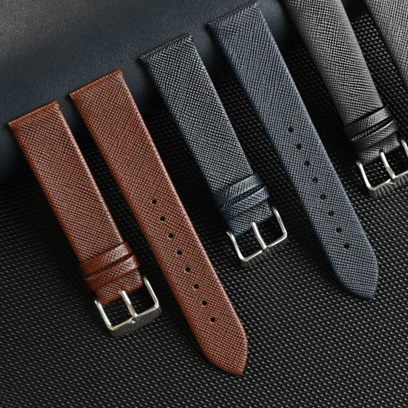 Premium Cross Pattern Cowhide Double-Sided Universal Watch Strap