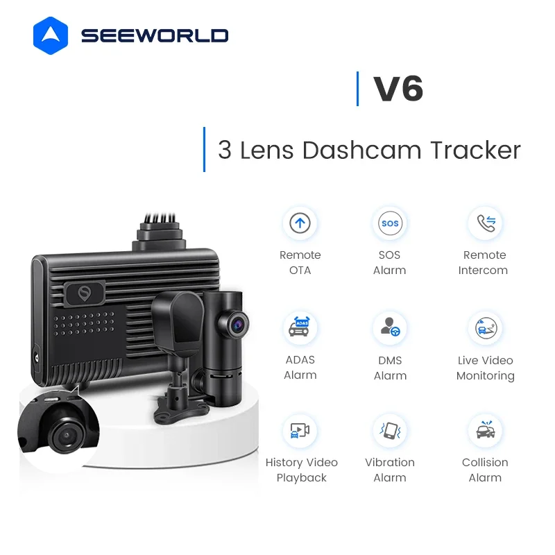 3채널 GPS 4G LTE 미니 블랙박스 LED 화면 듀얼 렌즈 비디오 레코더 자동차 운전자 모니터링 지원 ADAS DMS 12개월 지원