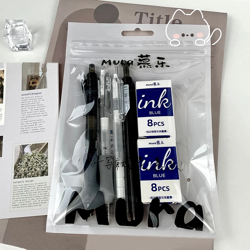 학생용 잉크 카트리지가 있는 간단한 만년필, 0.5mm 젤 펜, 쓰기 펜, 사무실 학교 문구 용품, 세트 당 4 개, 신제품