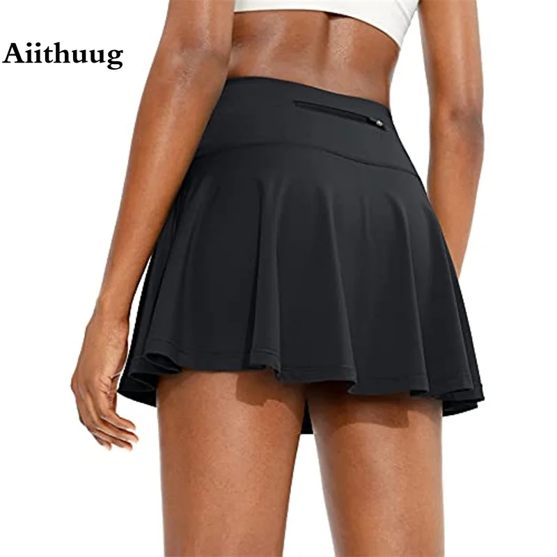 Aiithuug Tennnis Skirts Zipper Pocket Golf Skirts with Pocket Golf Shorts Soft Skorts Thicker Wide Waistband Tummy Control