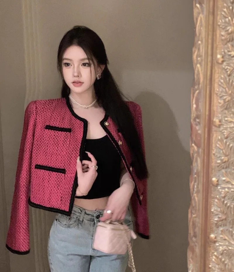 

Высококачественные винтажные ароматные куртки для женщин, Осень-зима 2023, милые короткие пальто, верхняя одежда