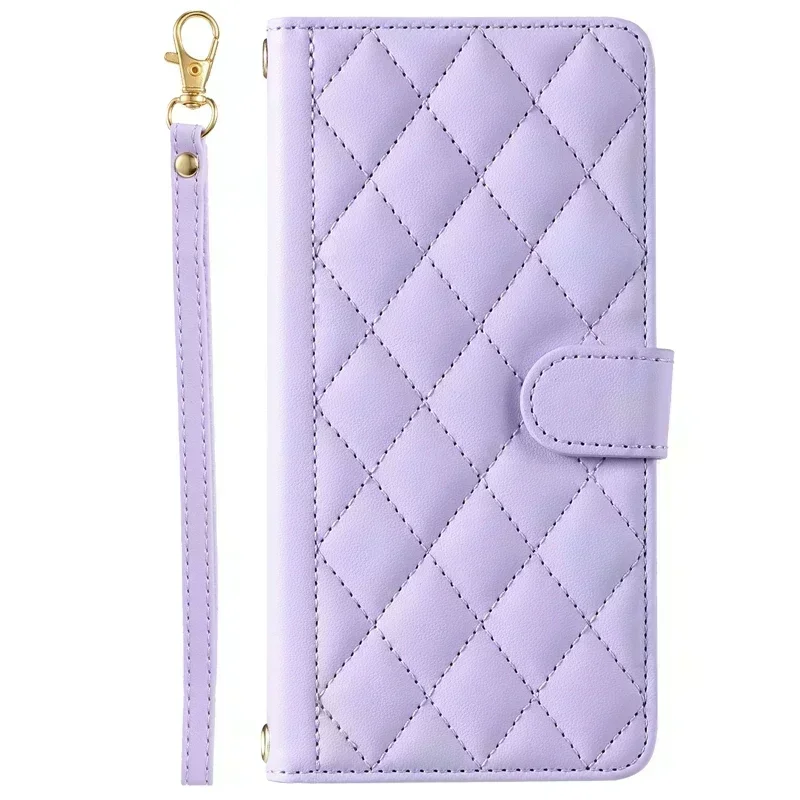Diamond Lattice Leather Wallet Case - Elegant Protective Cover