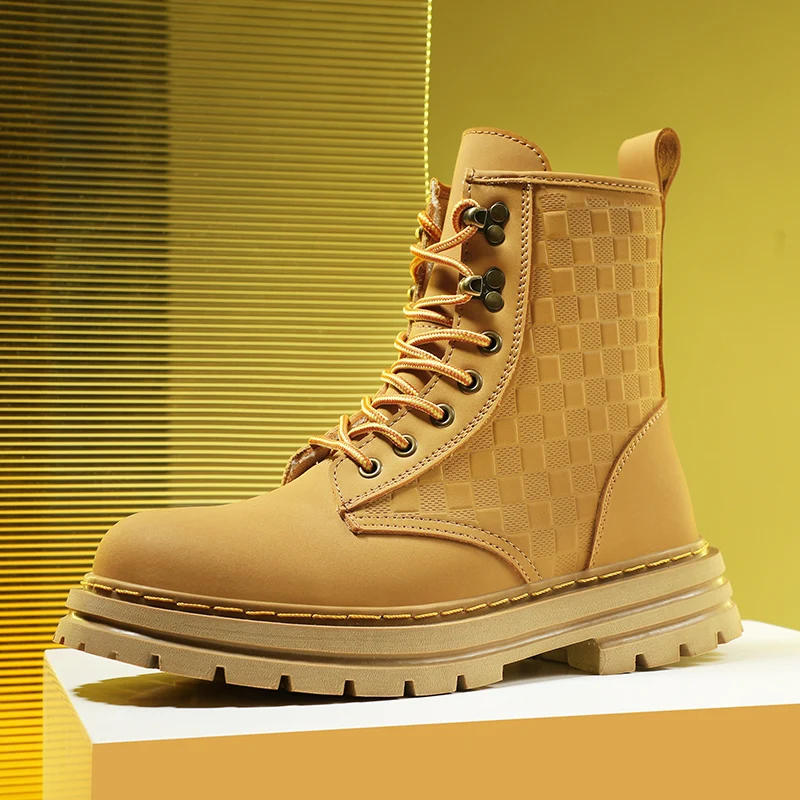 

Classic Casual Men Boots Autumn Breathable Comfortable Lace-up Couple Ankle Boots Yellow Tooling Boots Men size35-47