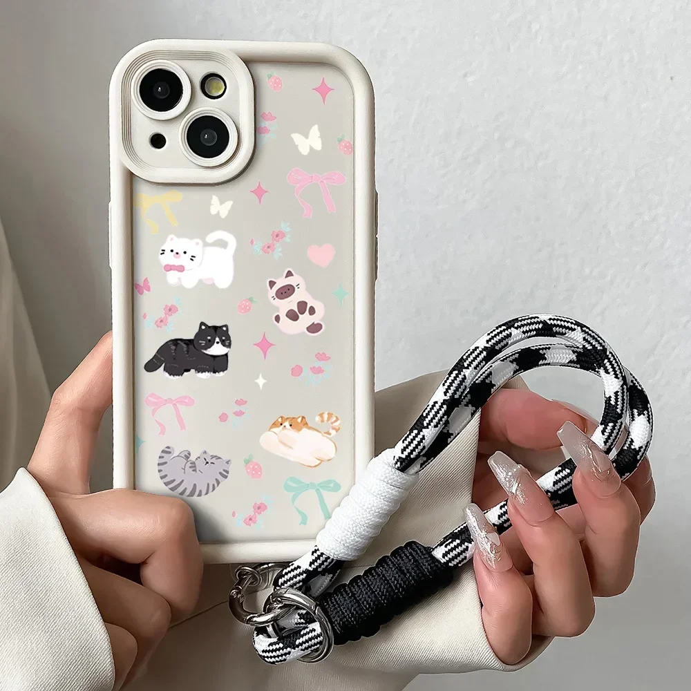 Cartoon Cat Soft TPU Wrist Chain Lanyard Phone Case