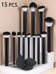 Premium 15 - Piece Multifunctional Makeup Brush Set for Professional Beauty Application (Black)