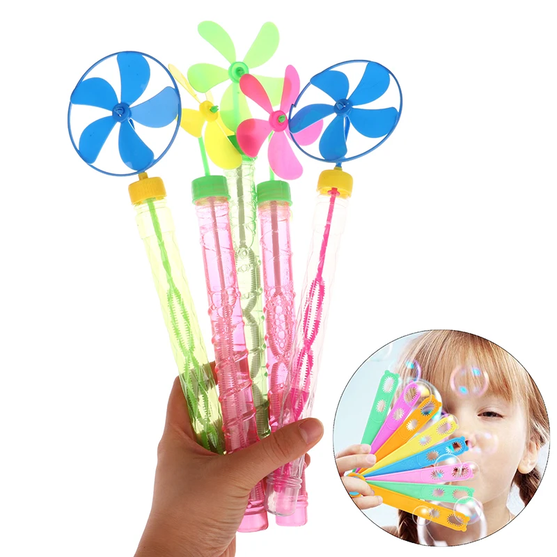 

New Summer Popular Five-leaf Windmill Multicolor Bubble Stick Beach Color Soap Bubble Spray Bubble Stick For Children Toys 1pc