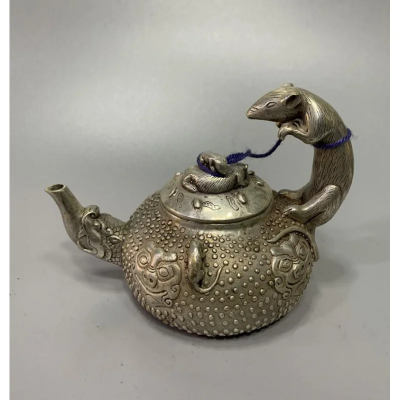 

Archaize White copper recruit wealth mouse teapot household decoration crafts statue