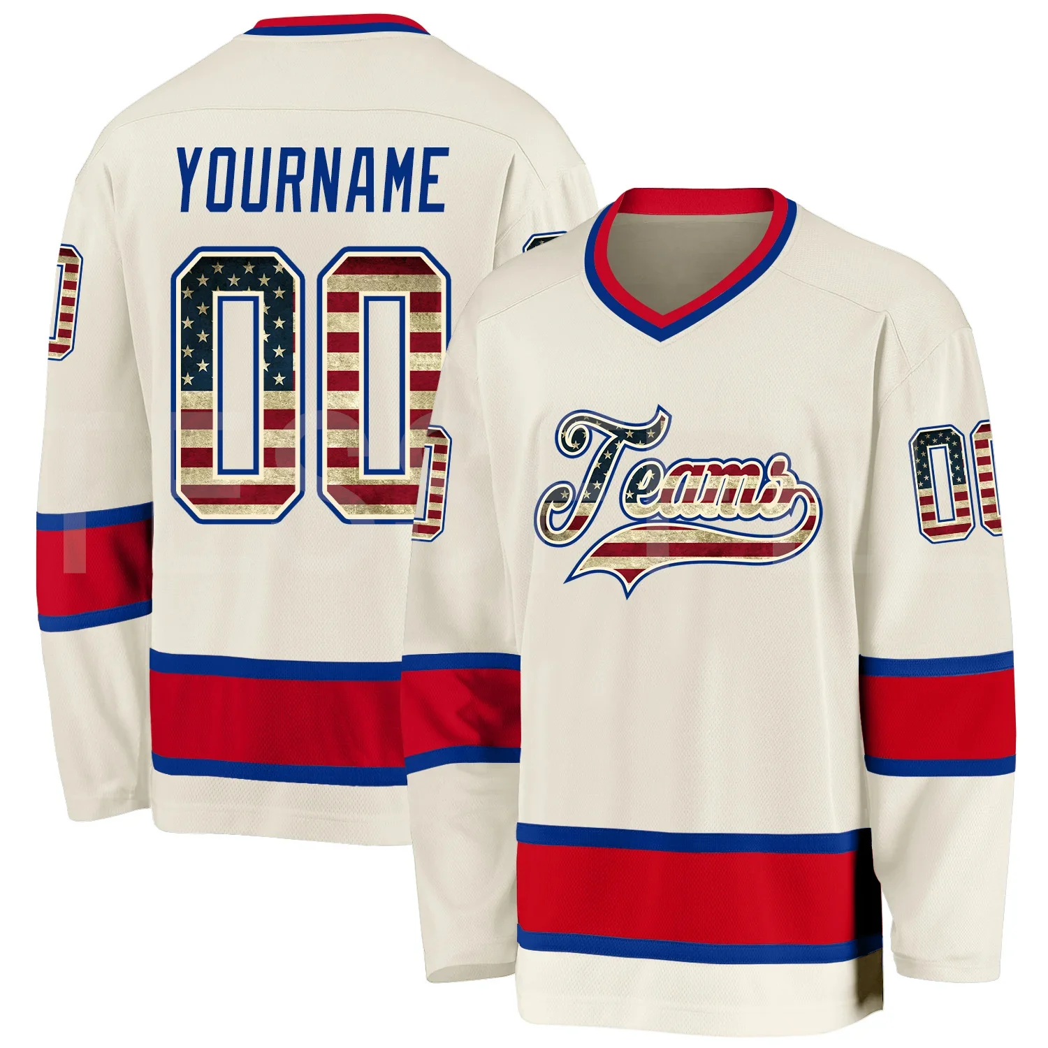 NewestCustomNameHockeyJerseySuitsTeamLogoTattooTracksuitVNeckLongSleevesRetro