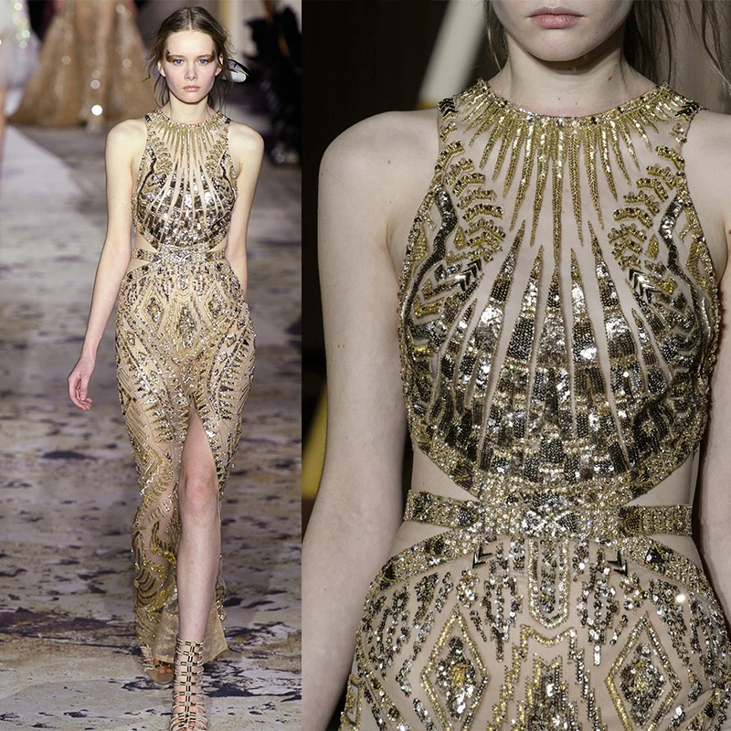 Vendita Calda Zuhair Murad Gold Halter Beaded Sexy Mermaid Muslimedos De Fiesta Muslimex Gesss Craftonieri