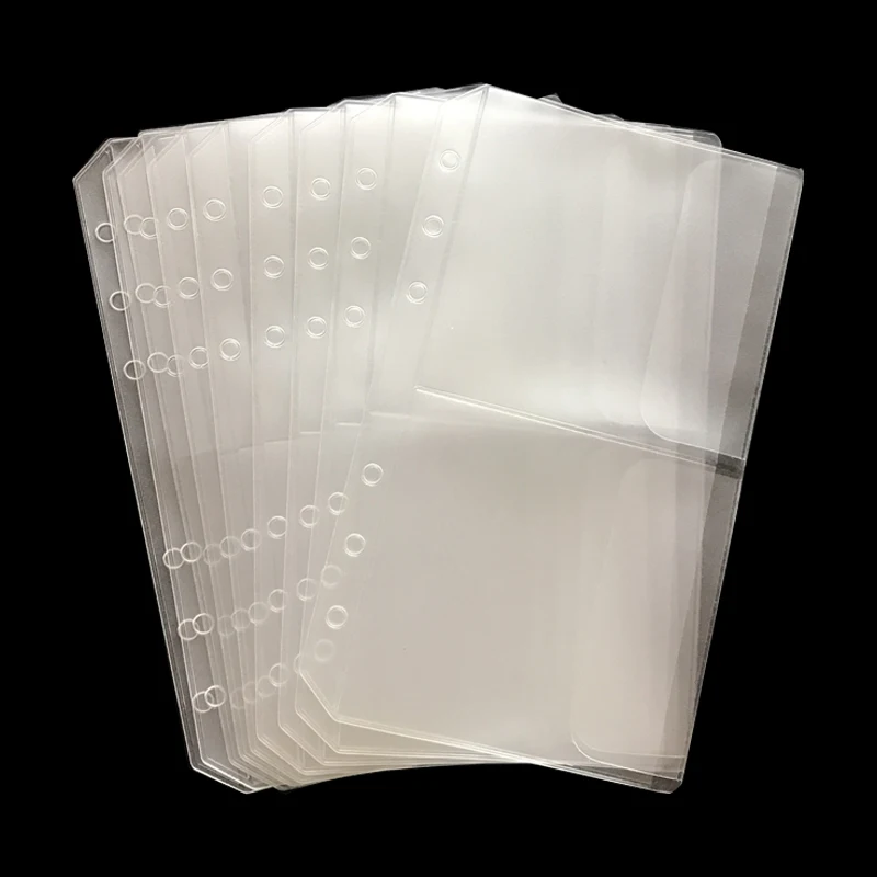 10pcs A5A6 Transparent Universal 6Holes Loose Leaf PVC Storage Bag Card Holder Notebook Planner Collection Pouch Bag Pen Storage