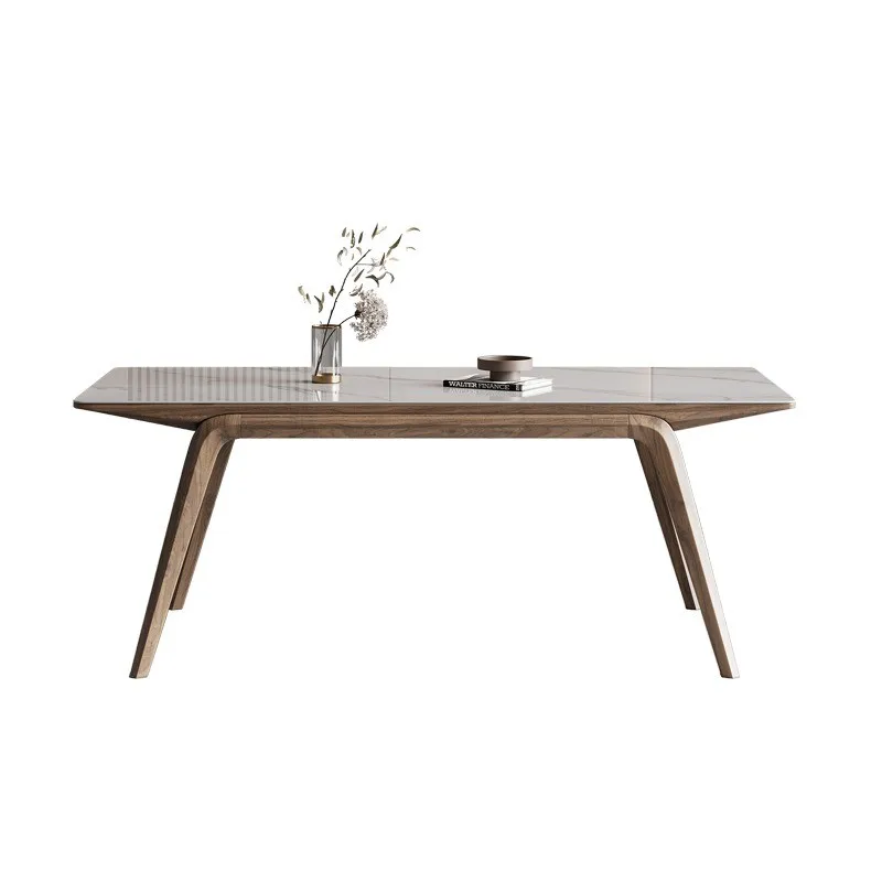 

Modern and minimalist imported white wax wood, new Chinese style rectangular bright white slate dining table and chair